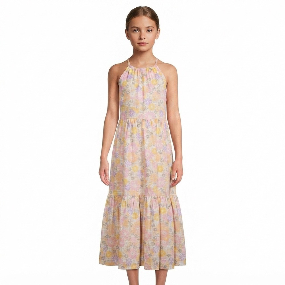 Wonder Nation Dress Girls L 10-12 Floral Halter Maxi Dress Pink Orange Purple